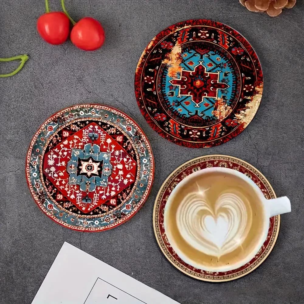 Set de 8 sous-verres arabes en bois pour café et thé